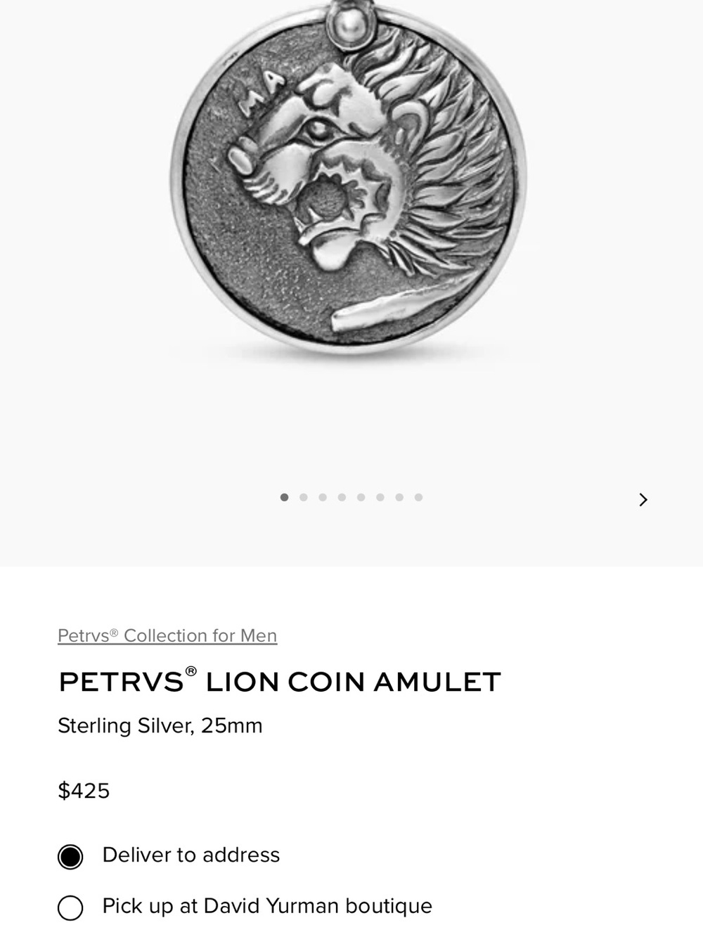 David Yurman PETRVS Lion Coin Amulet Pendant in Sterling Silver